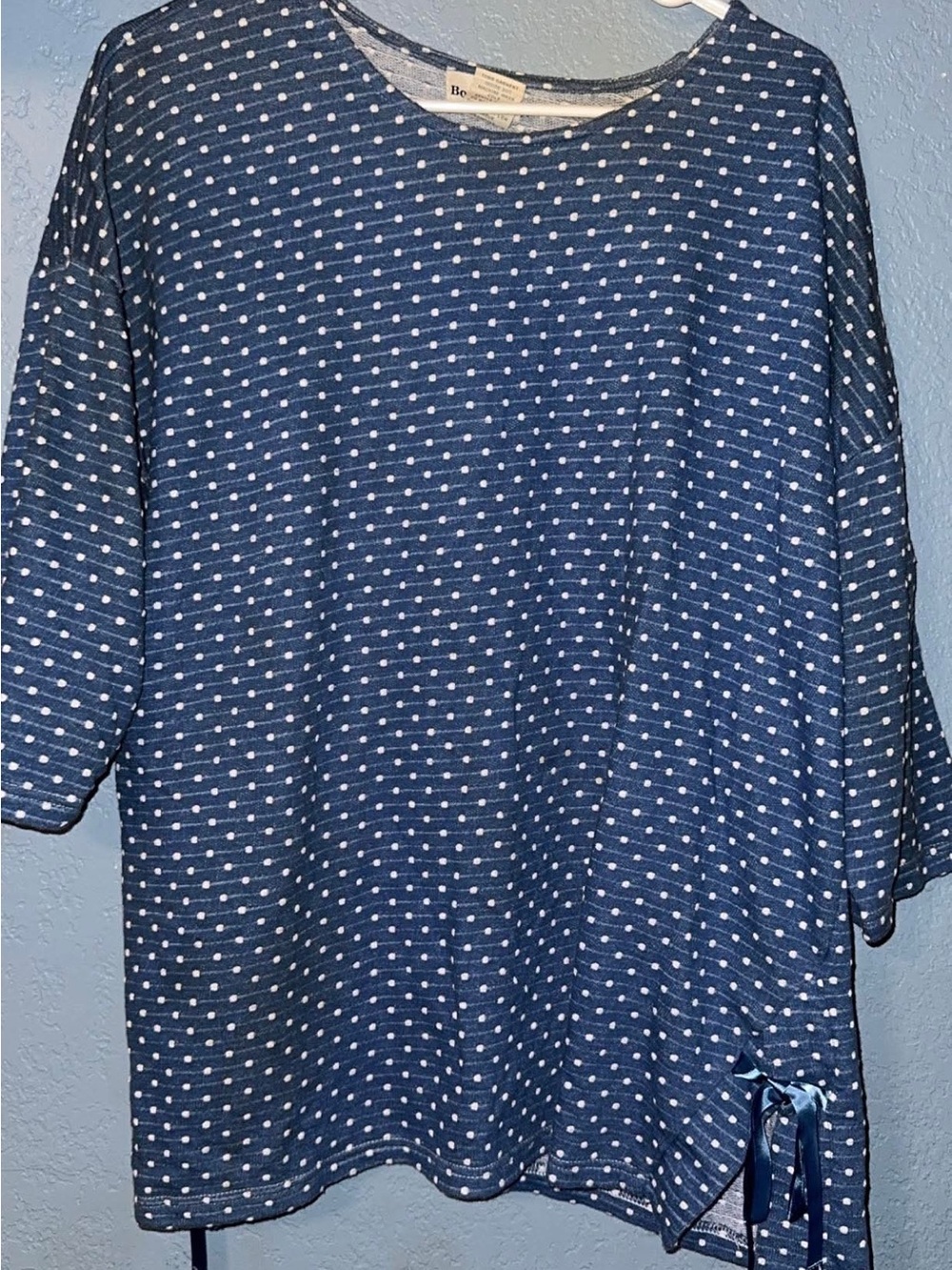 Bon Worth Blue Polka Dot Tunic with Side Tie